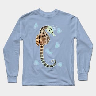 An illustration based on aboriginal style of dot painting depicting Seahorse Long Sleeve T-Shirt